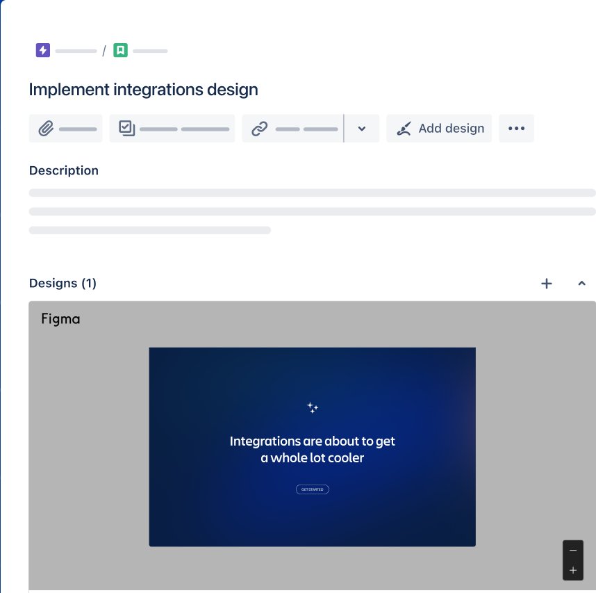 Jira-Vorgang mit eingebettetem Figma-Design im Bereich „Designs”